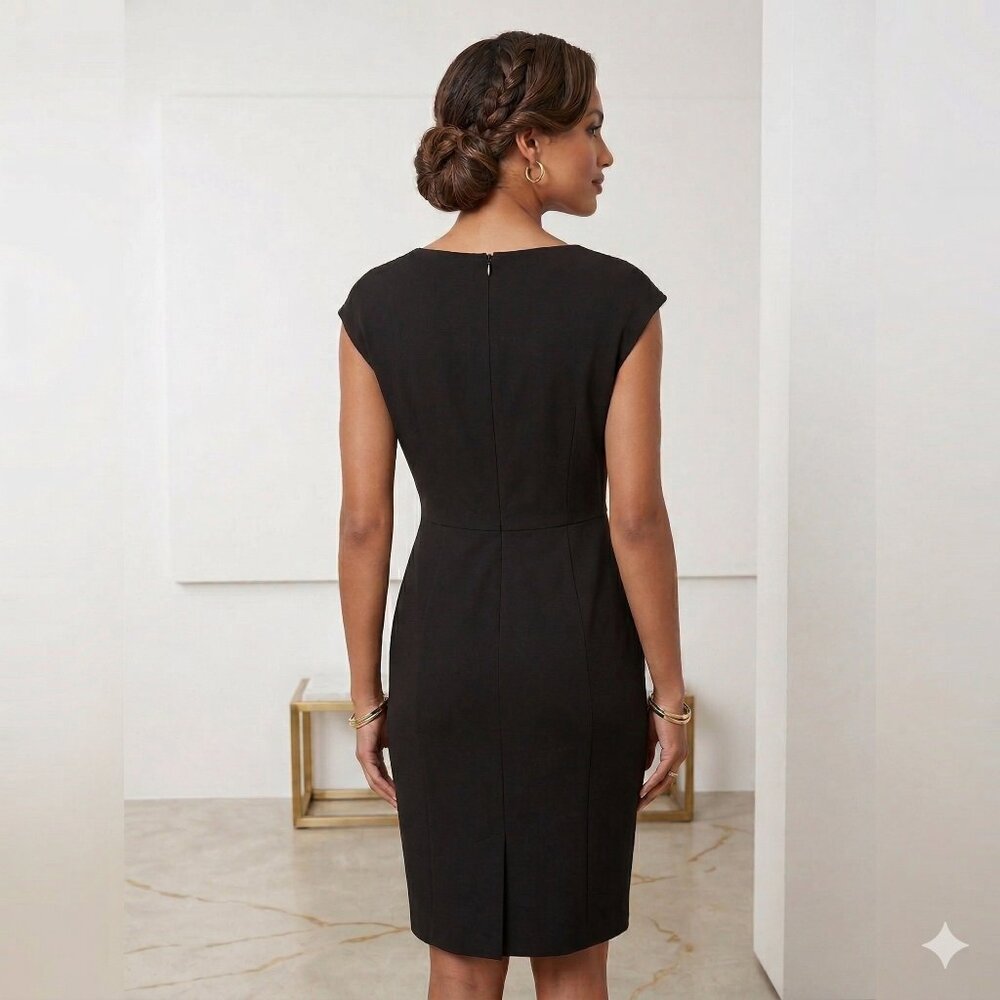 Connected Apparel Black and Gray Gingham Plaid Sheath Dress Size Medium - Picture 5 of 7